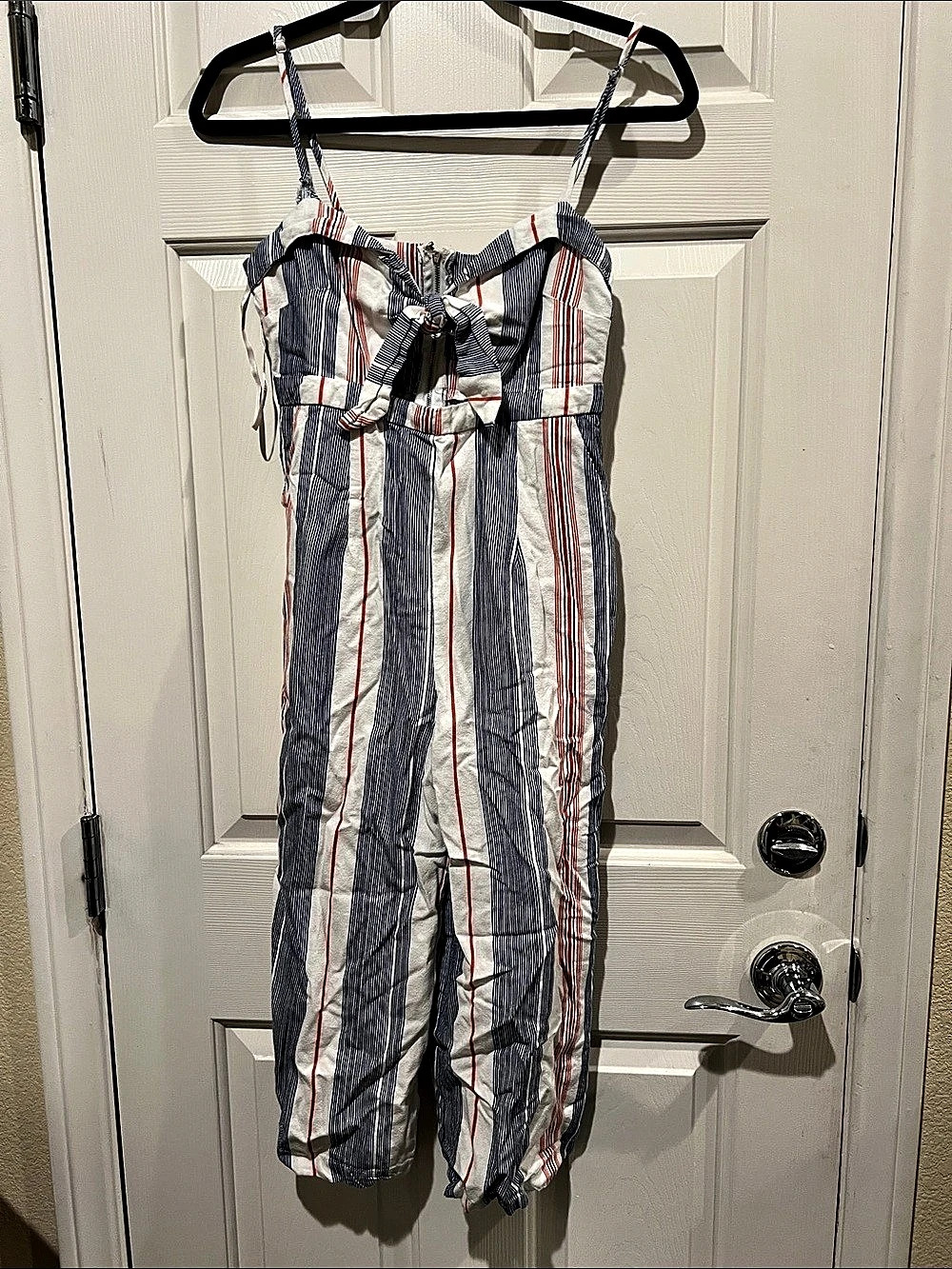 Forever 21 Striped Tie Front Jumpsuit in White & Blue